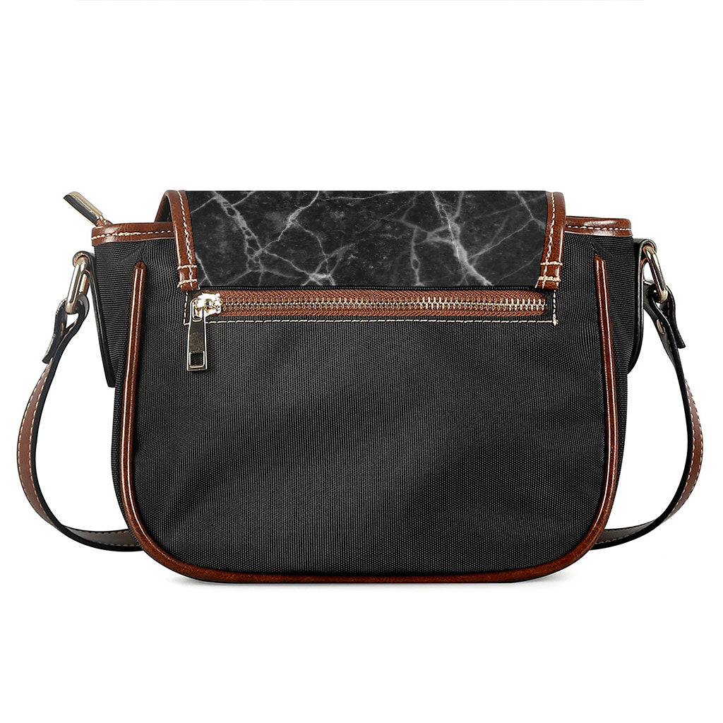 Black White Grunge Marble Print Saddle Bag