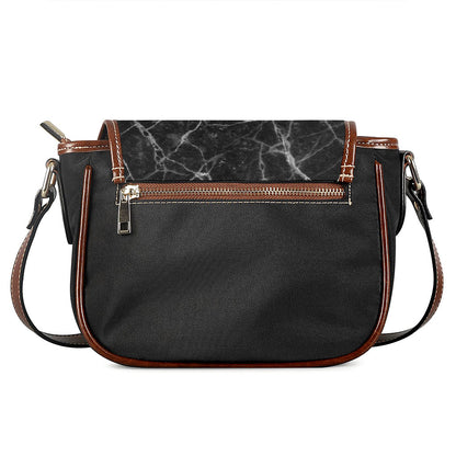 Black White Grunge Marble Print Saddle Bag