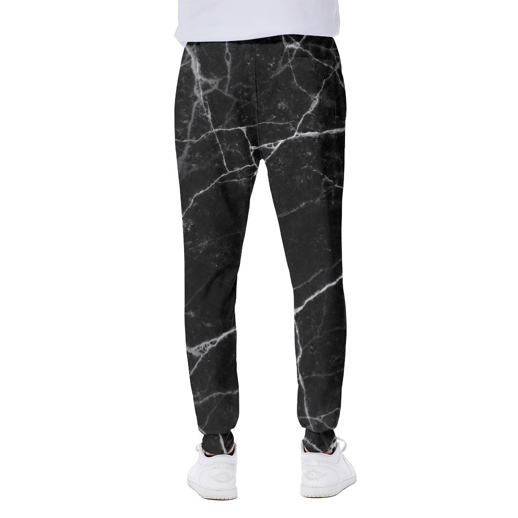 Black White Grunge Marble Print Scuba Joggers