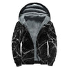 Black White Grunge Marble Print Sherpa Lined Zip Up Hoodie