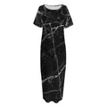 Black White Grunge Marble Print Short Sleeve Long Nightdress