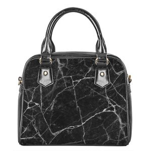 Black White Grunge Marble Print Shoulder Handbag