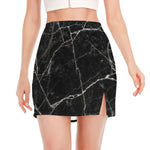 Black White Grunge Marble Print Side Slit Mini Skirt