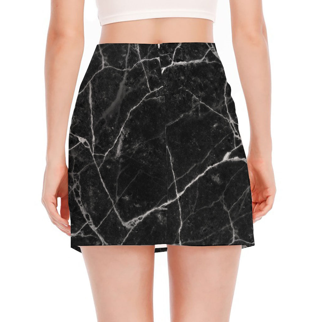 Black White Grunge Marble Print Side Slit Mini Skirt