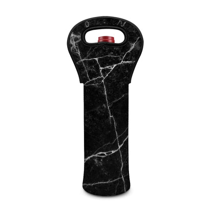 Black White Grunge Marble Print Single Neoprene Wine Tote