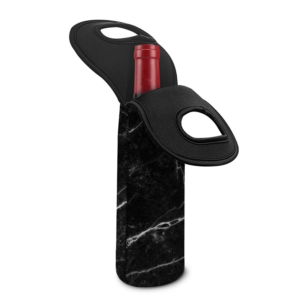 Black White Grunge Marble Print Single Neoprene Wine Tote