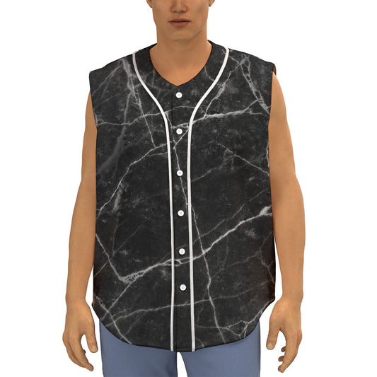 Black White Grunge Marble Print Sleeveless Baseball Jersey