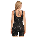 Black White Grunge Marble Print Sleeveless One Piece Swimsuit