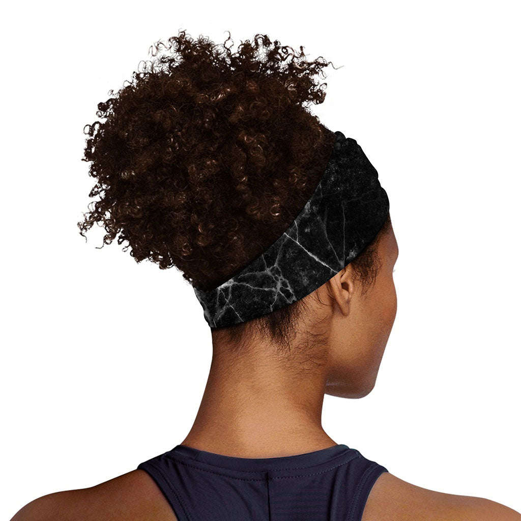 Black White Grunge Marble Print Sports Headband