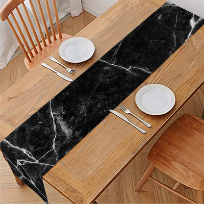 Black White Grunge Marble Print Table Runner