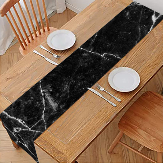 Black White Grunge Marble Print Table Runner