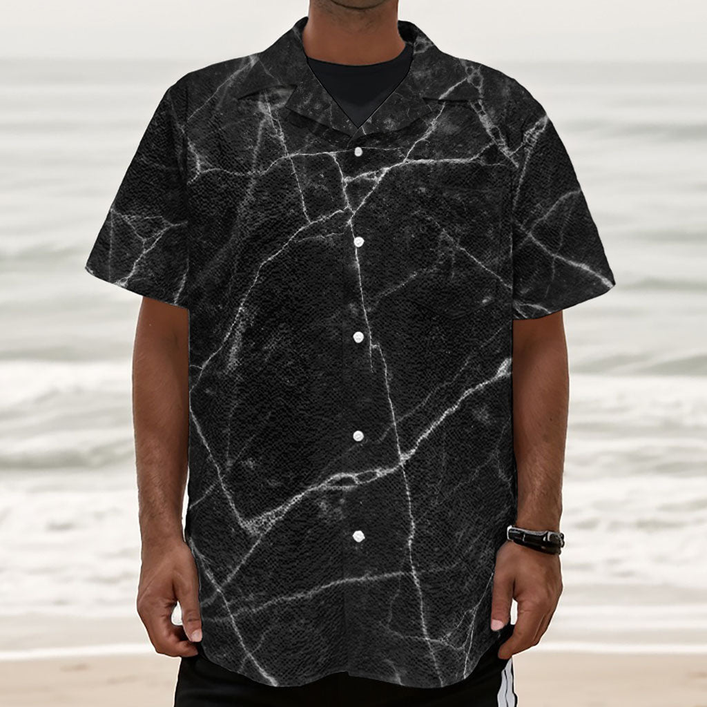 Black White Grunge Marble Print Textured Short Sleeve Shirt