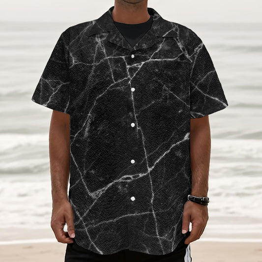 Black White Grunge Marble Print Textured Short Sleeve Shirt