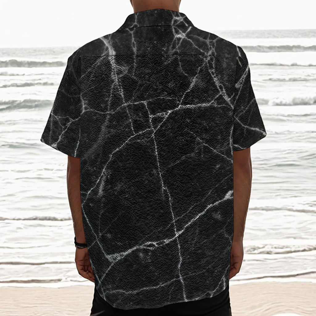 Black White Grunge Marble Print Textured Short Sleeve Shirt
