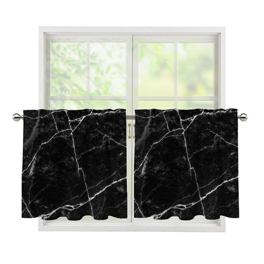 Black White Grunge Marble Print Tier Curtains