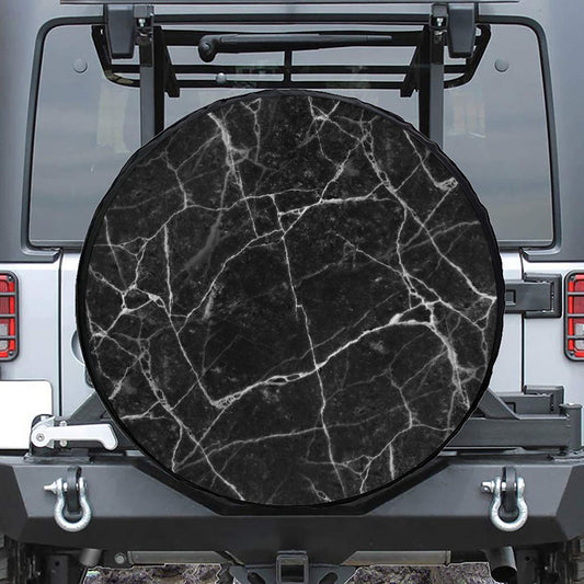 Black White Grunge Marble Print Tire Cover
