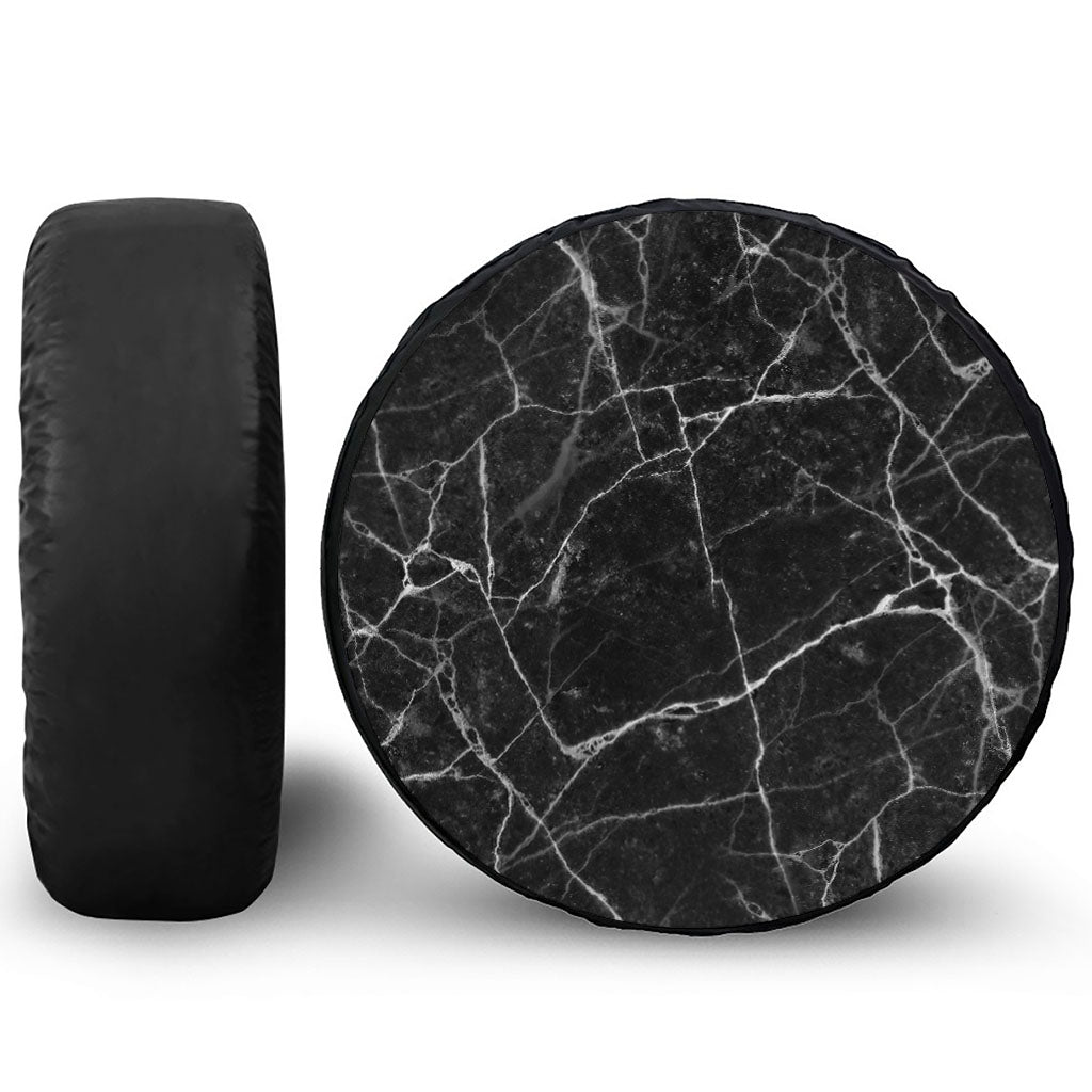 Black White Grunge Marble Print Tire Cover