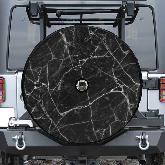 Black White Grunge Marble Print Tire Cover With Camera Hole