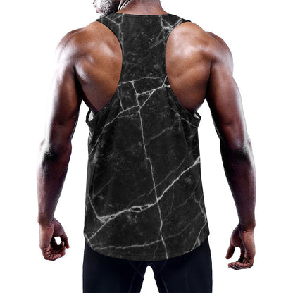 Black White Grunge Marble Print Training Tank Top