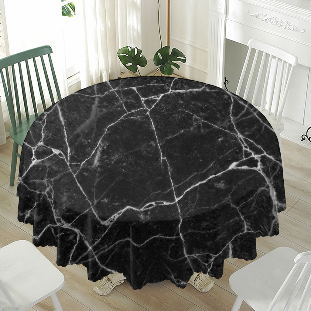 Black White Grunge Marble Print Waterproof Round Tablecloth