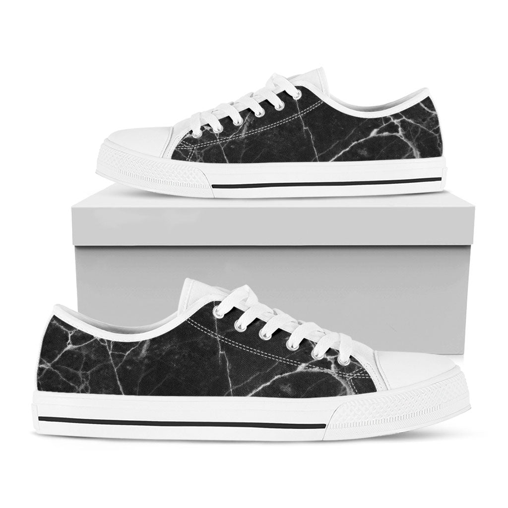 Black White Grunge Marble Print White Low Top Sneakers