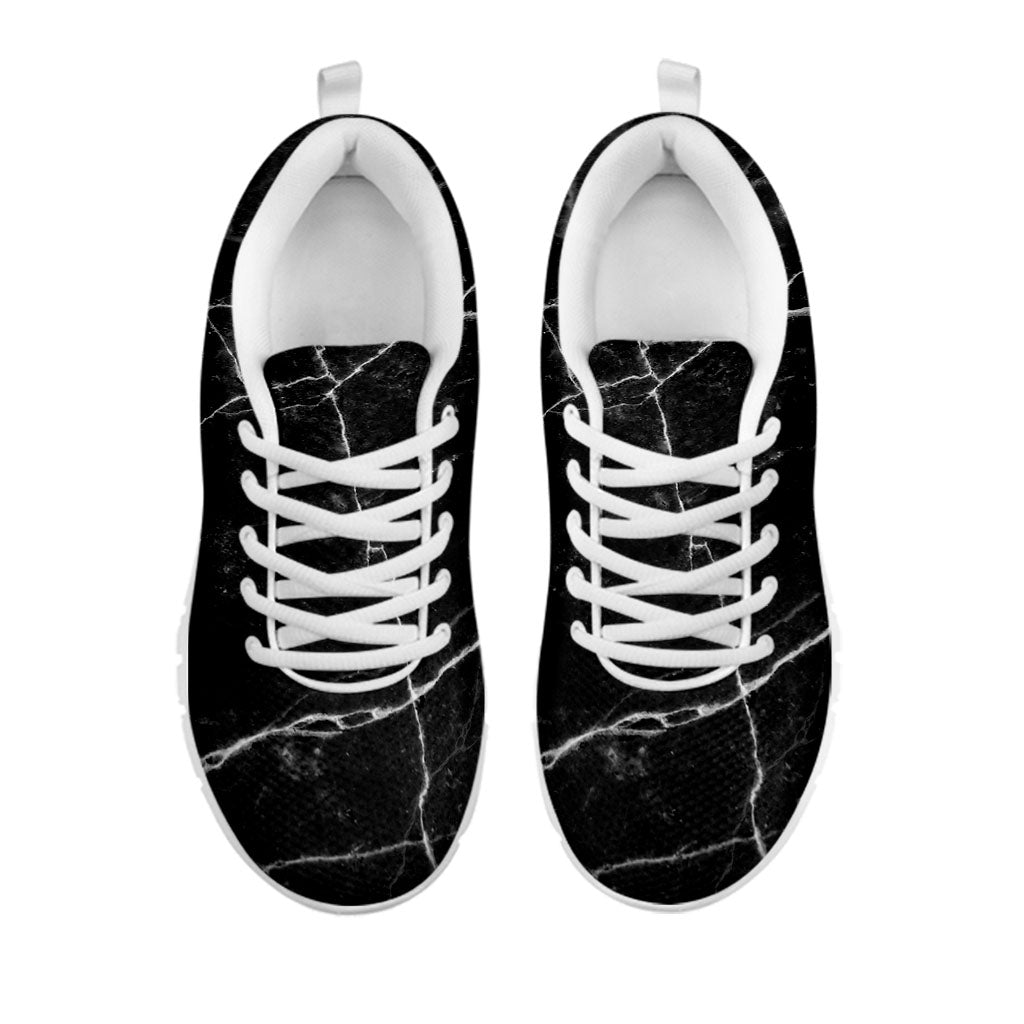 Black White Grunge Marble Print White Running Shoes