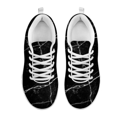 Black White Grunge Marble Print White Running Shoes
