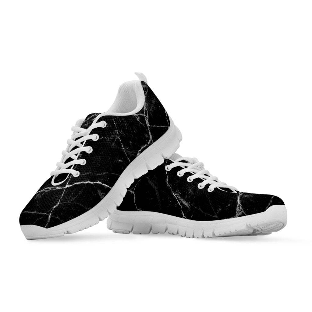 Black White Grunge Marble Print White Running Shoes