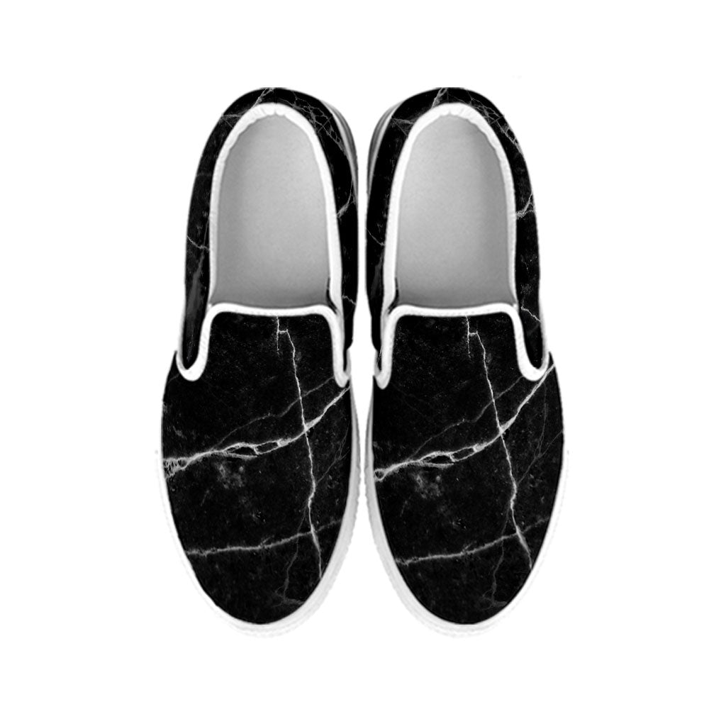 Black White Grunge Marble Print White Slip On Sneakers