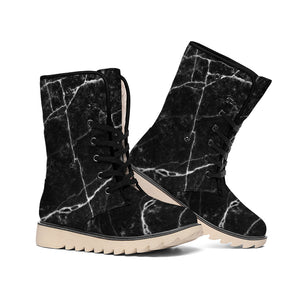 Black White Grunge Marble Print Winter Boots