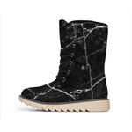 Black White Grunge Marble Print Winter Boots