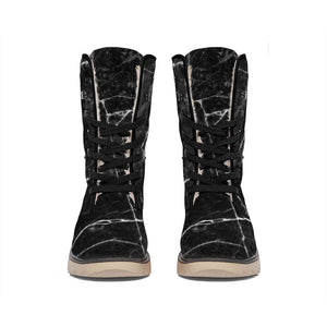 Black White Grunge Marble Print Winter Boots