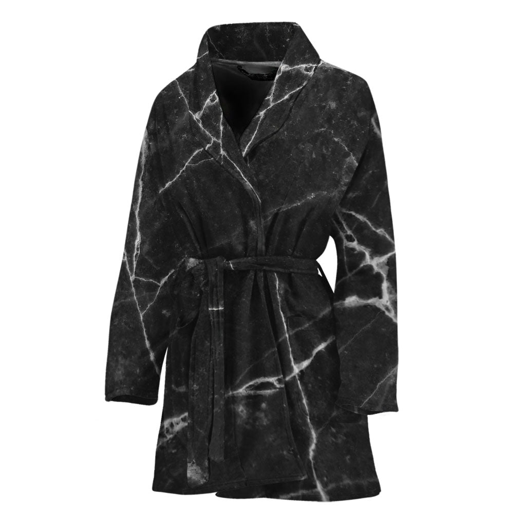 Black White Grunge Marble Print Women's Bathrobe