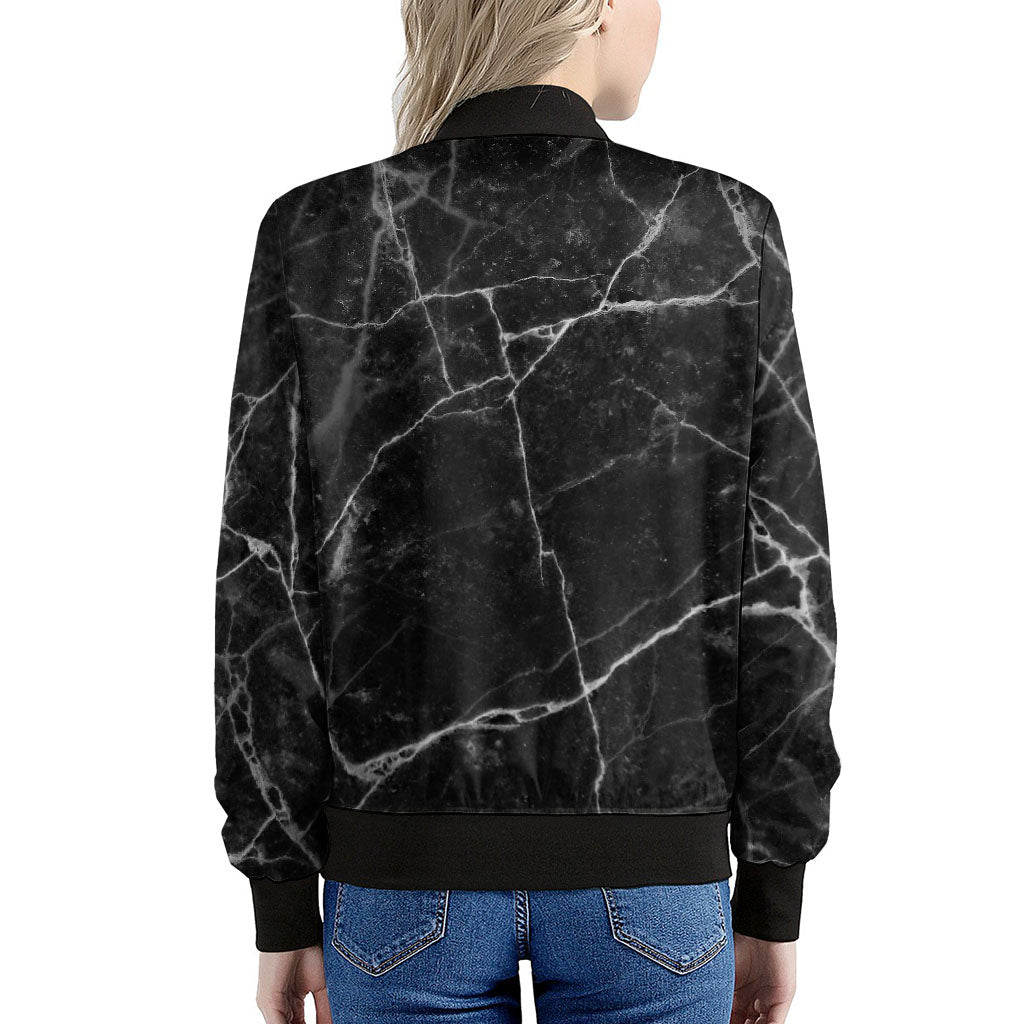 Black White Grunge Marble Print Women's Bomber Jacket
