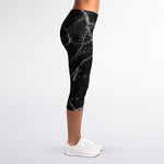 Black White Grunge Marble Print Women's Capri Leggings