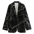 Black White Grunge Marble Print Women's Cotton Blazer