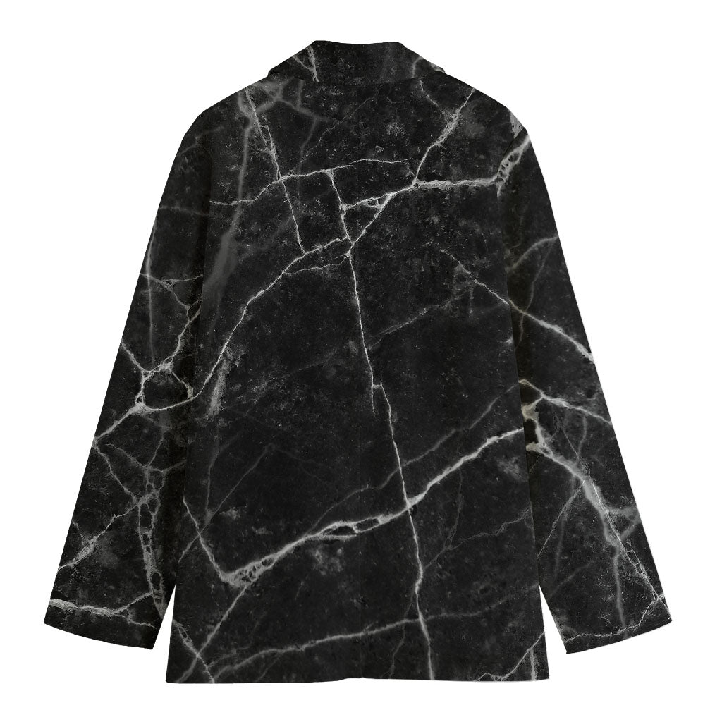 Black White Grunge Marble Print Women's Cotton Blazer