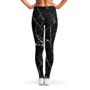 Black White Grunge Marble Print Women's Leggings