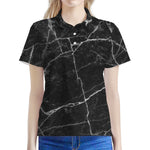 Black White Grunge Marble Print Women's Polo Shirt