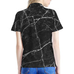 Black White Grunge Marble Print Women's Polo Shirt