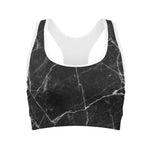 Black White Grunge Marble Print Women's Sports Bra