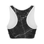 Black White Grunge Marble Print Women's Sports Bra