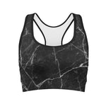 Black White Grunge Marble Print Women's Sports Bra