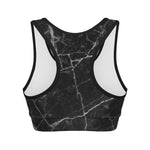 Black White Grunge Marble Print Women's Sports Bra
