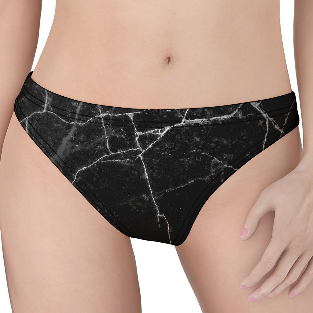 Black White Grunge Marble Print Women's Thong