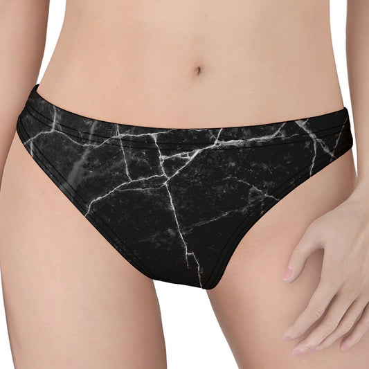Black White Grunge Marble Print Women's Thong
