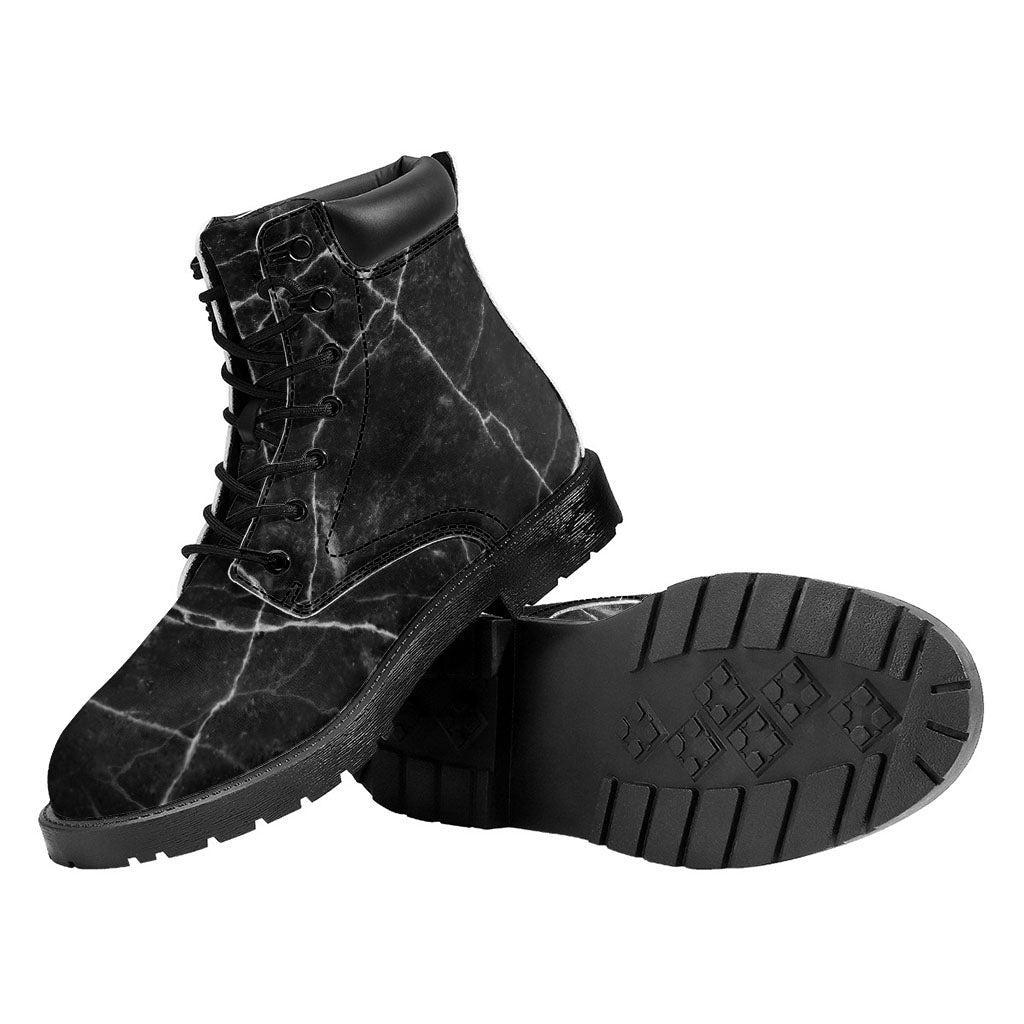 Black White Grunge Marble Print Work Boots