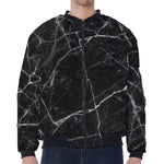 Black White Grunge Marble Print Zip Sleeve Bomber Jacket