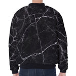 Black White Grunge Marble Print Zip Sleeve Bomber Jacket
