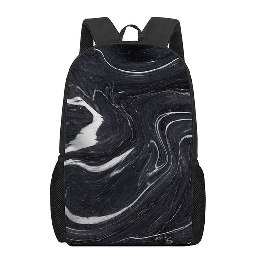 Black White Liquid Marble Print 17 Inch Backpack